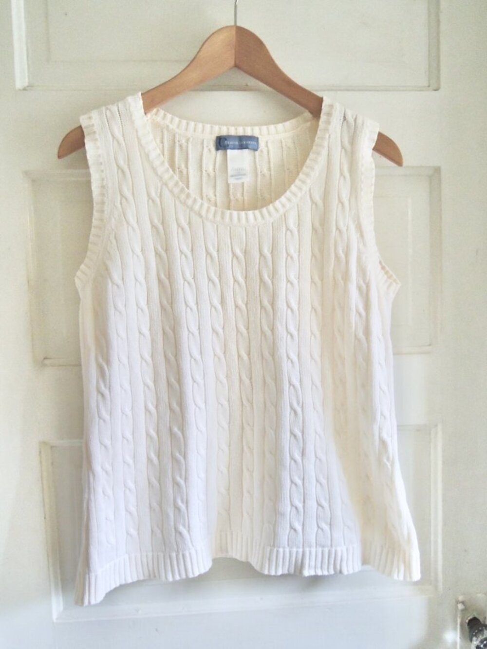 Classic Elements White Cotton Cable Knit Academia Preppy Vest L